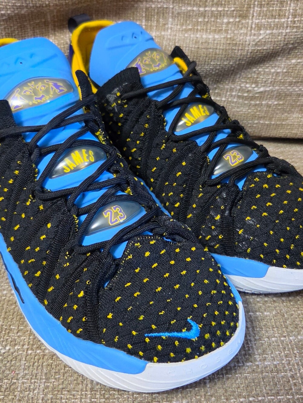 Nike LeBron 18 GS 'Lakers Heritage' Black Blue Yellow CW2760-006 Size 5.5Y